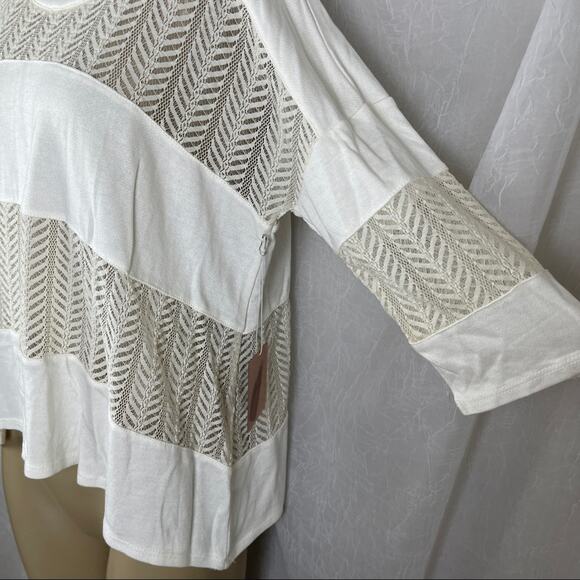 🫶🏼 NWT Cream Lace Panel Shirt Sheer Flowy Slouchy 3/4 Sleeves Forever 21 XS - Picture 7 of 16